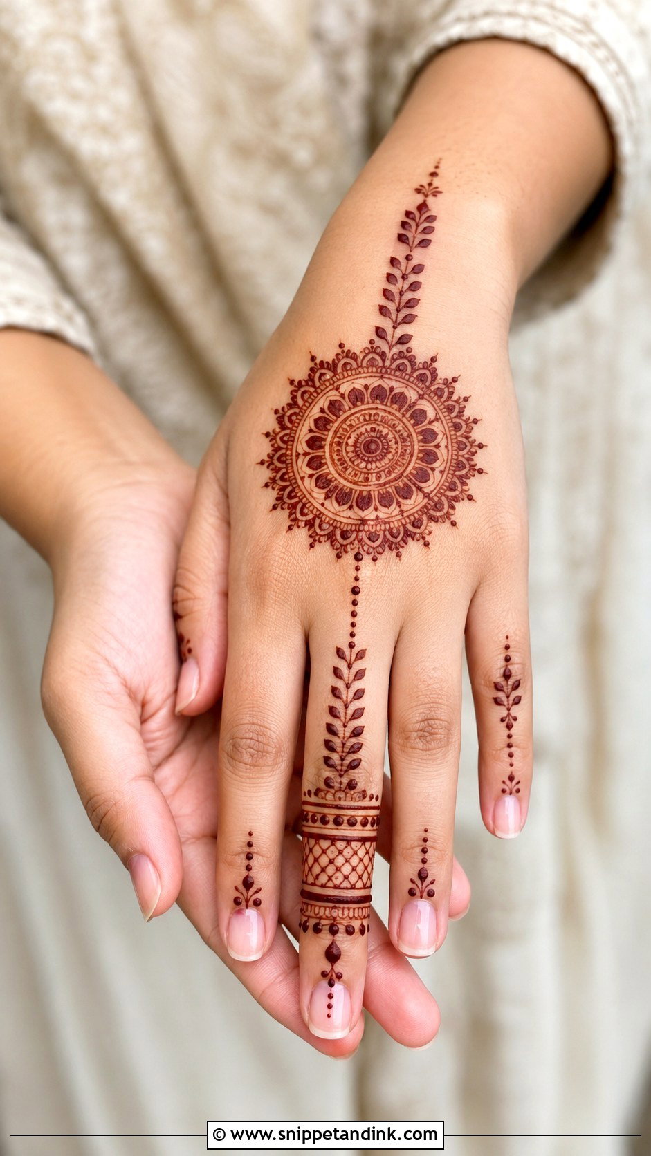 Back Hand Mehndi Design With Middle Finger Pattern - Snippet and Ink - 35 Simple Back Hand Mehndi Designs