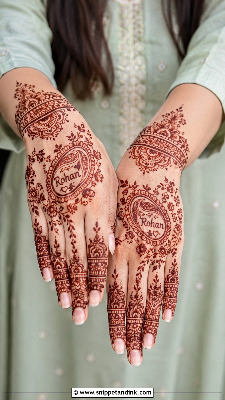 Back Hand Mehndi Design With Name - Snippet and Ink - 35 Back Hand Mehndi Designs