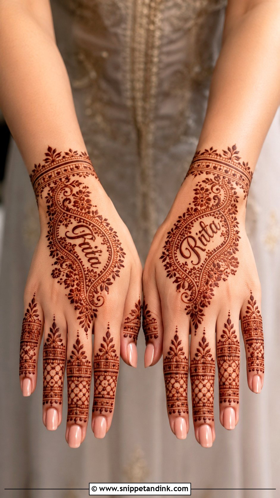 Back Hand Mehndi Design With Name - Snippet and Ink - 35 Back Hand Mehndi Design Ideas