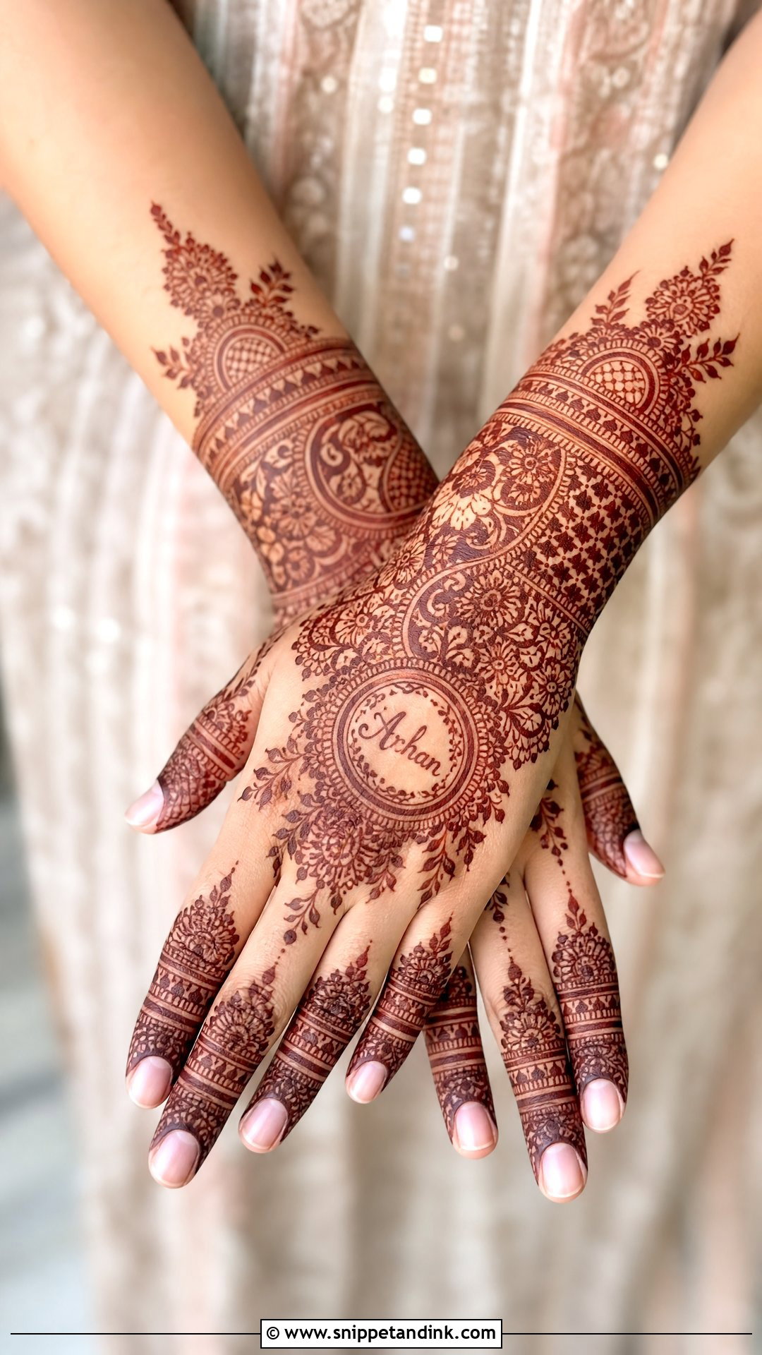 Back Hand Mehndi Design With Name - Snippet and Ink - 20 Bride Back Hand Mehndi Designs