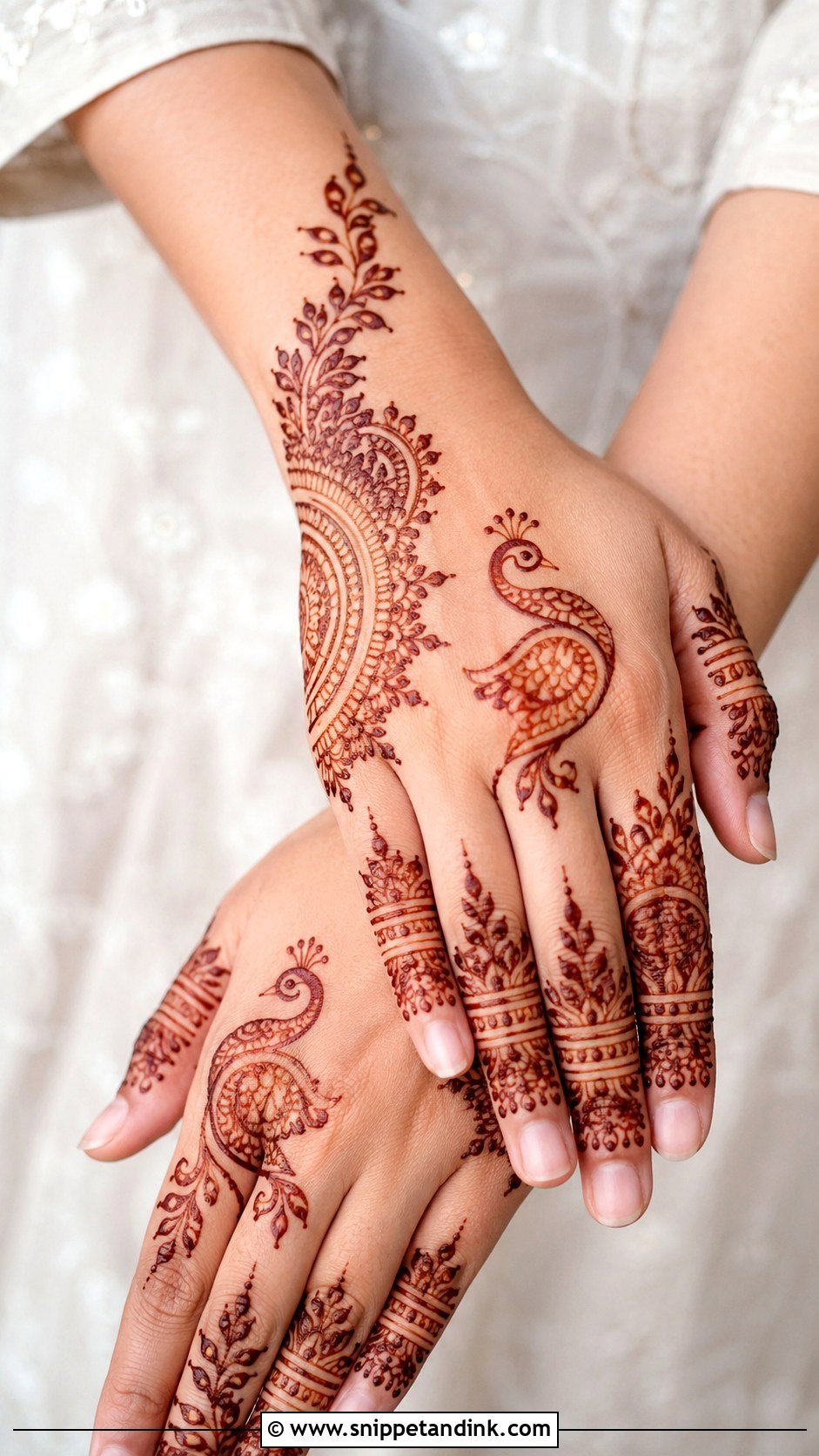Back Hand Mehndi Design With Peacock Motif - Snippet and Ink - 35 Simple Back Hand Mehndi Designs