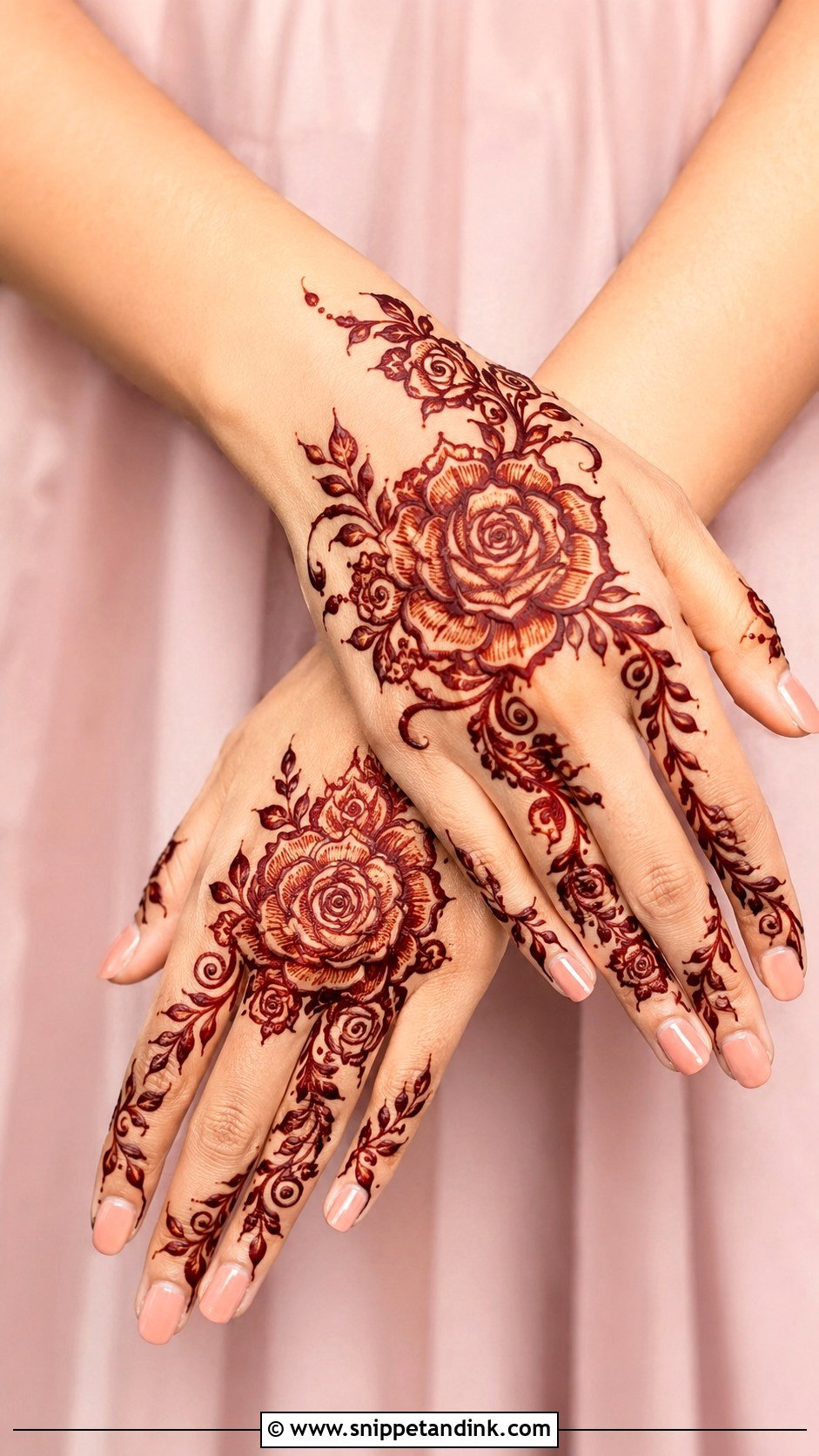 Back Hand Mehndi Design With Rose Pattern - Snippet and Ink - 35 Simple Back Hand Mehndi Designs