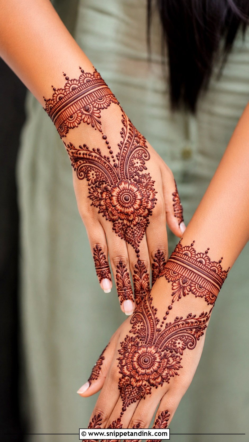 Back Hand Mehndi Design With Wrist Band - Snippet and Ink - 35 Simple Back Hand Mehndi Designs