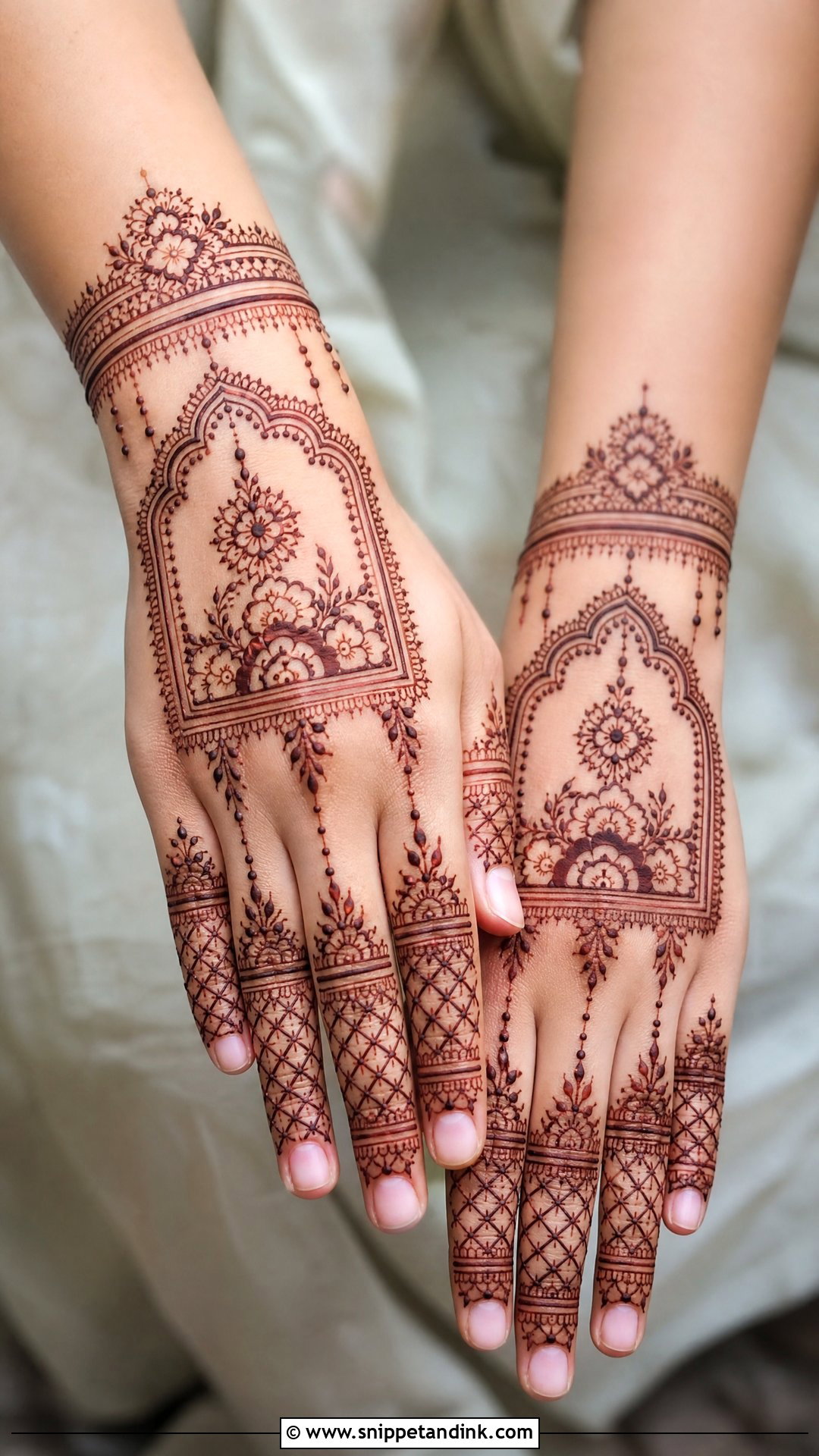 Back Hand Mehrab Mehndi Design - Snippet and Ink - 30 Mehrab Mehndi Design Ideas