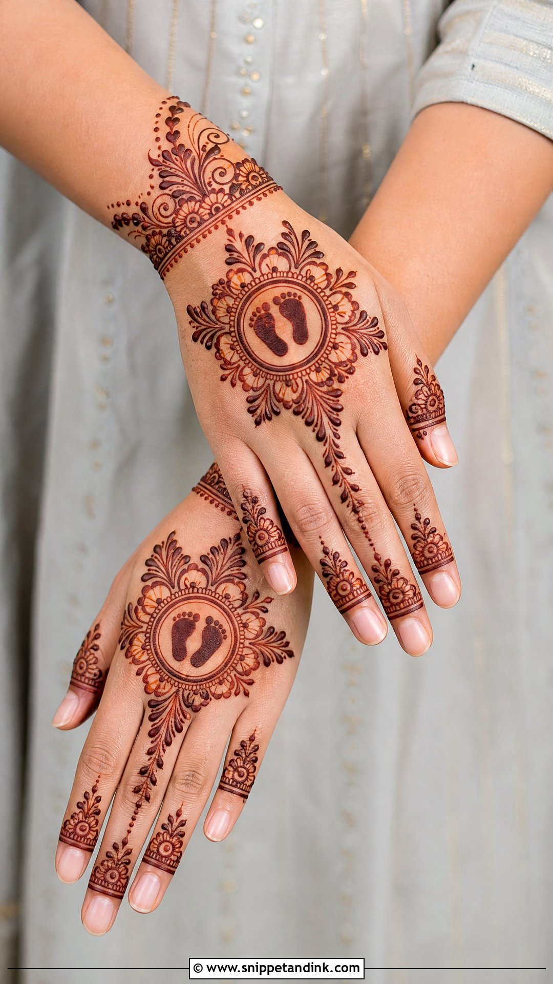 Back Hand Mundan Mehndi Design - Snippet and Ink - 20 Mundan Ceremony Mehndi Designs