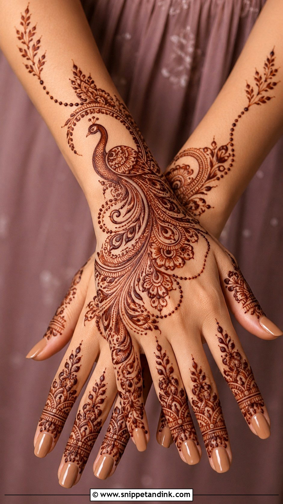 Back Hand Peacock Mehndi Design - Snippet and Ink - 35 Back Mehndi Designs
