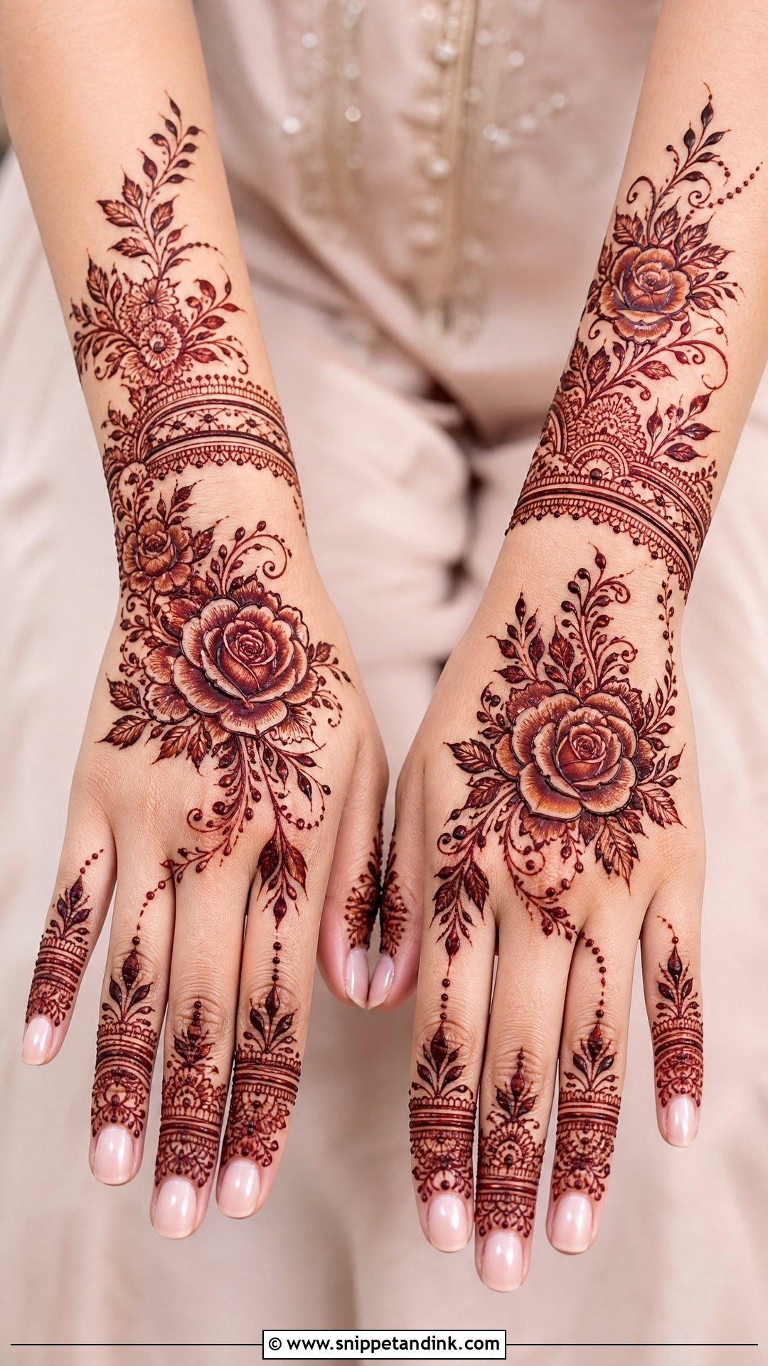 Back Hand Rose Bridal Mehndi Full Hand - Snippet and Ink - 20 Rose Full Hand Bridal Mehndi Designs