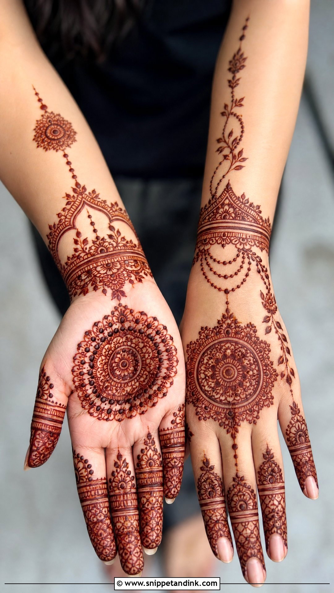 Back To Front Palm Mehndi Design - Snippet and Ink - 30 Beautiful Palm Mehndi Design Ideas