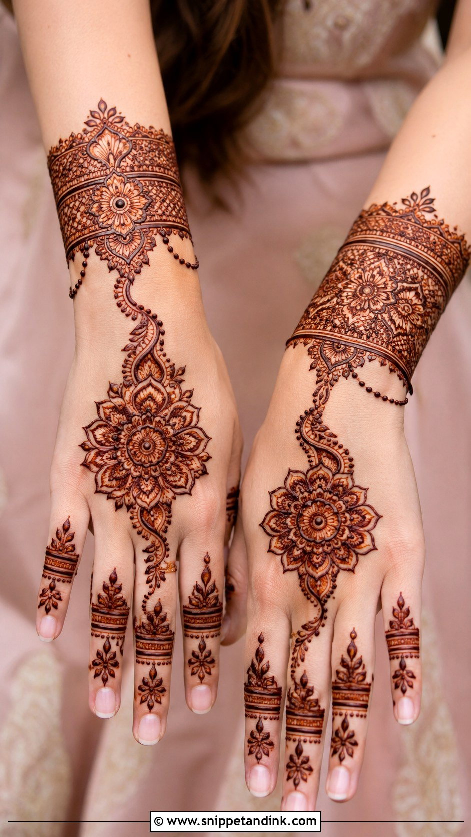 Backhand Mehndi Design With Wrist Cuff - Snippet and Ink - 35 Latest Backhand Mehndi Designs
