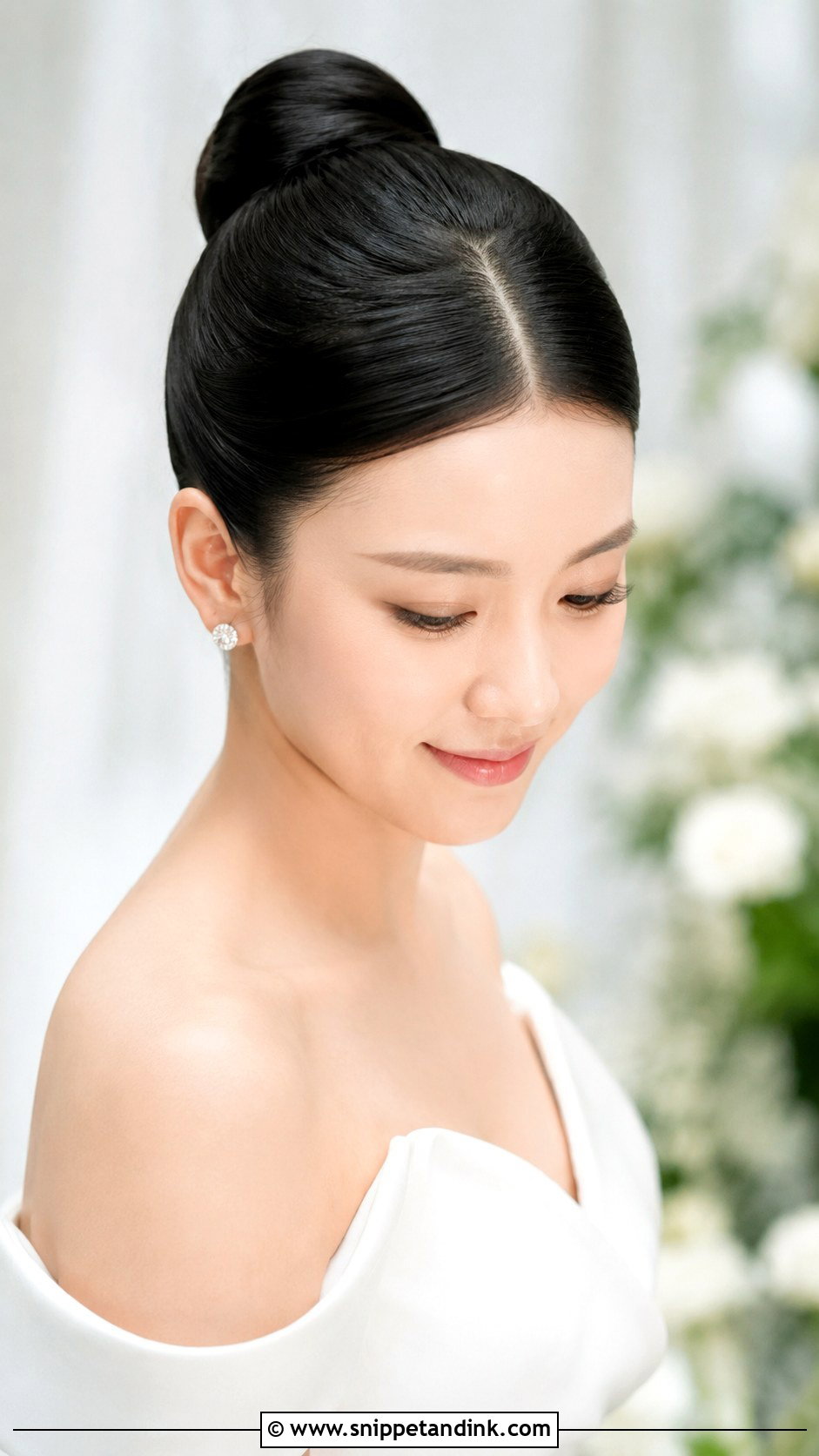 Ballerina Bun With Center Part - Snippet and Ink - 20 Cute Bun Hairstyles for Wedding