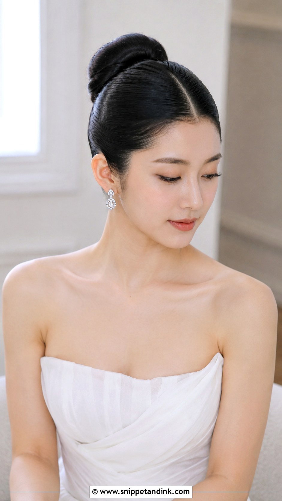 Ballerina Bun With Center Part - Snippet and Ink - 20 Modern Wedding Hair Ideas