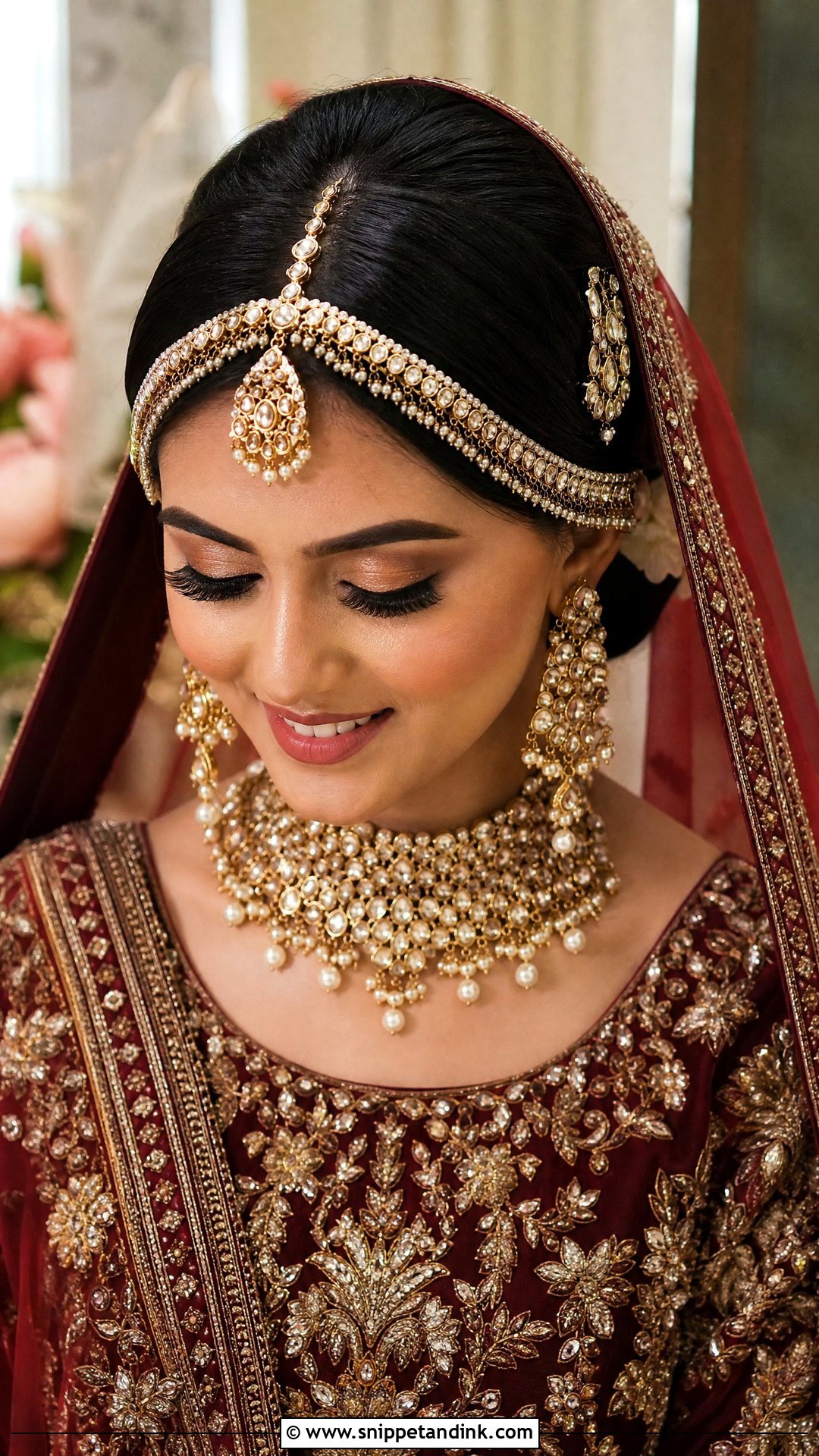 Baraat Bridal Bun With Matha Patti - Snippet and Ink - 15 Baraat Bride Hairstyles