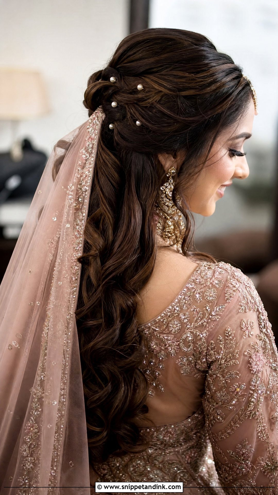 Baraat Bridal Half Up Hairstyle - Snippet and Ink - 15 Baraat Bride Hairstyles