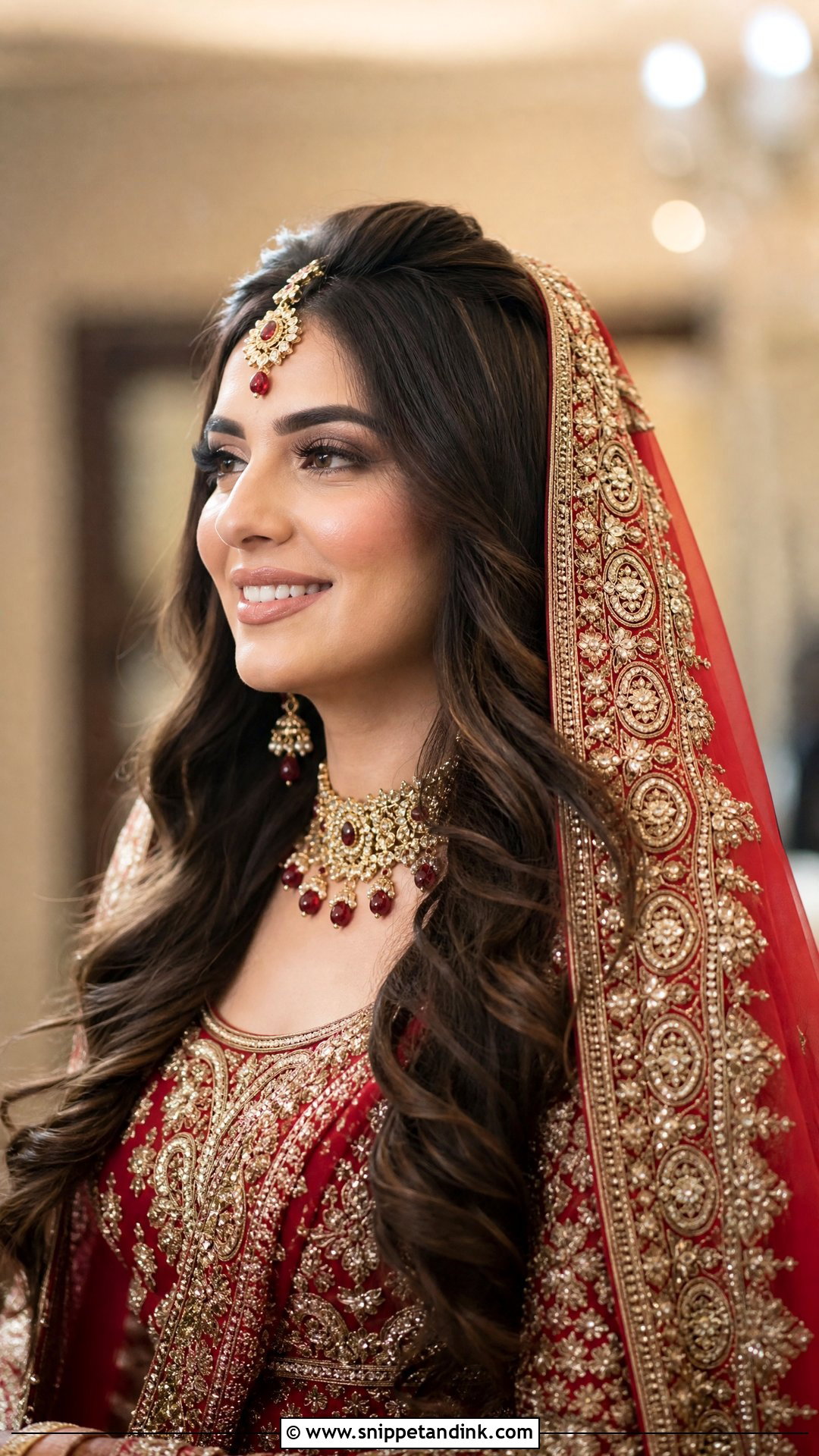 Baraat Bridal Open Hair With Dupatta - Snippet and Ink - 15 Baraat Bride Hairstyles