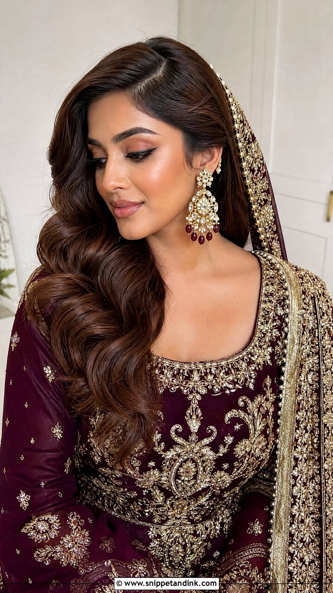 Baraat Bridal Side Part Waves - Snippet and Ink - 15 Baraat Bride Hairstyles