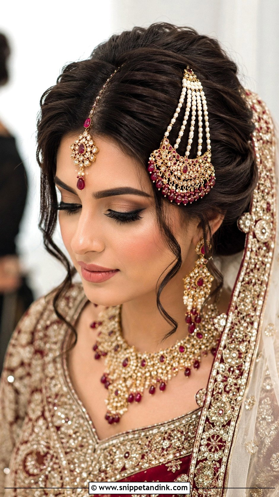 Barat Bridal Bun With Jhumar - Snippet and Ink - 20 Bridal Hairstyles for Barat