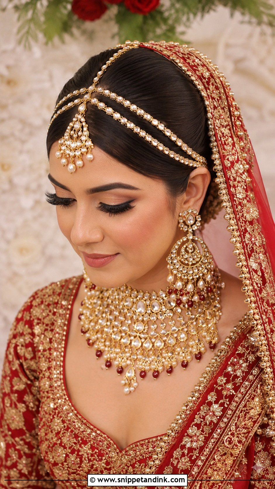 Barat Bridal Bun With Matha Patti - Snippet and Ink - 20 Bridal Hairstyles for Barat