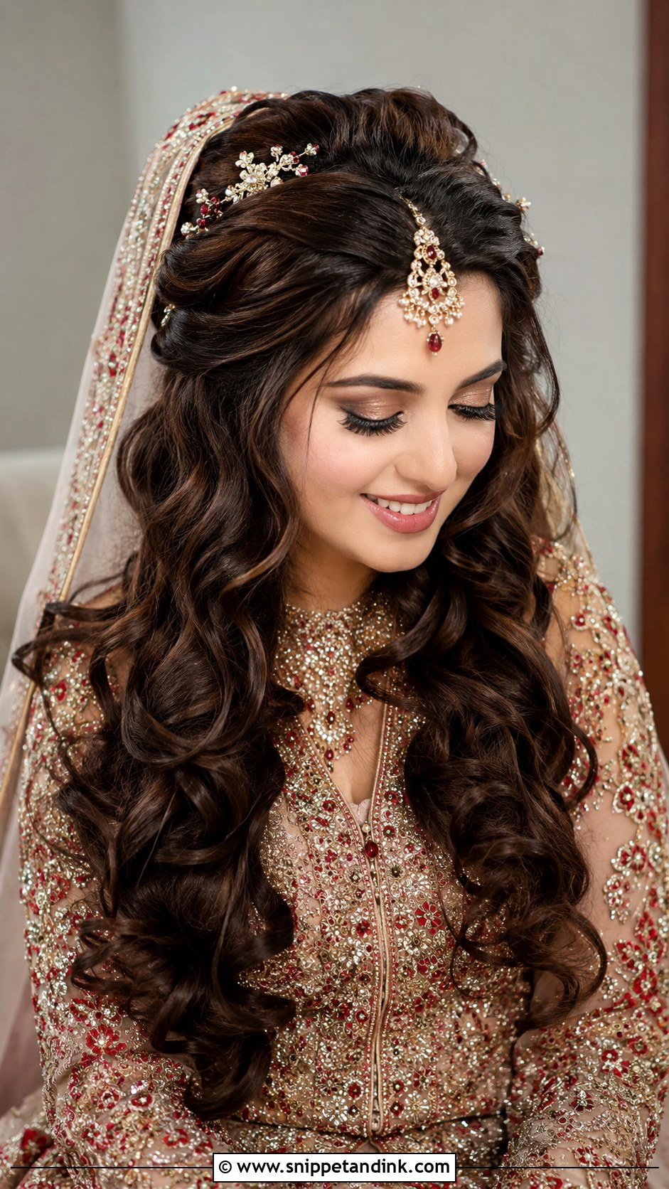 Barat Bridal Half Up Curls - Snippet and Ink - 20 Bridal Hairstyles for Barat