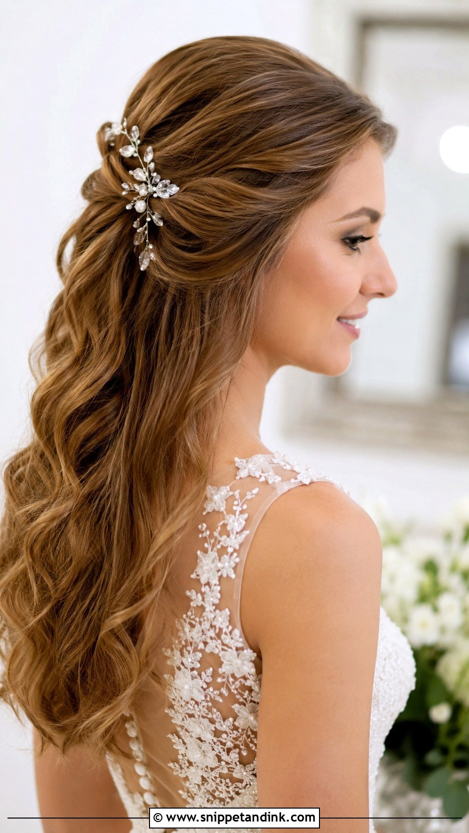 Barbara Palvin Half Updo Wedding Hair - Snippet and Ink - 20 Barbara Palvin Wedding Hair Ideas