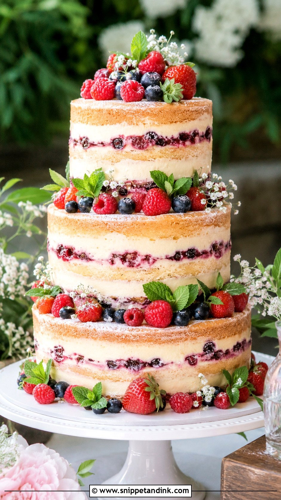 Barely Iced Berry Wedding Cake - Snippet and Ink - 20 Barely Iced Wedding Cake Ideas