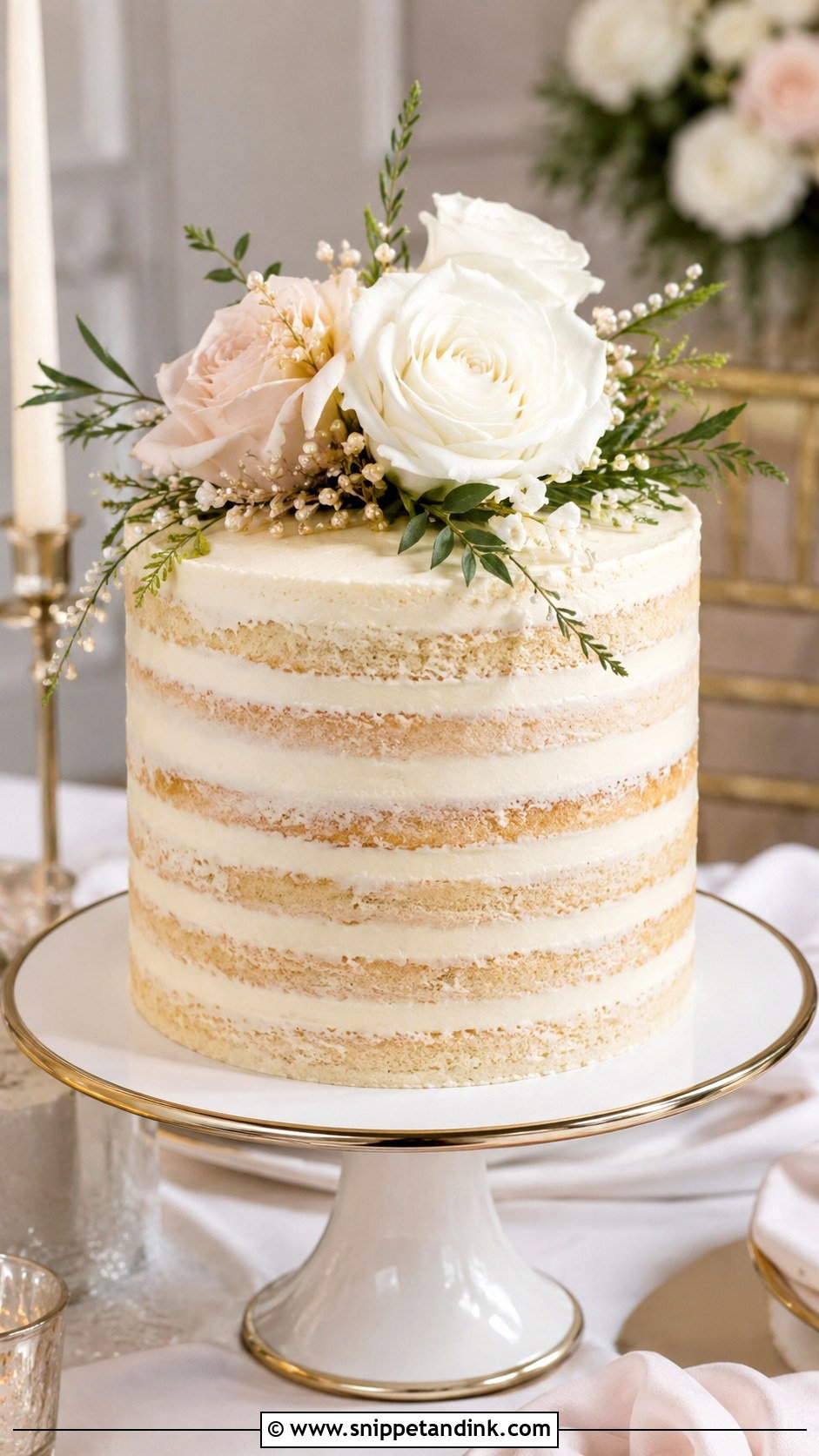 Barely Iced Champagne Wedding Cake - Snippet and Ink - 20 Barely Iced Wedding Cake Ideas