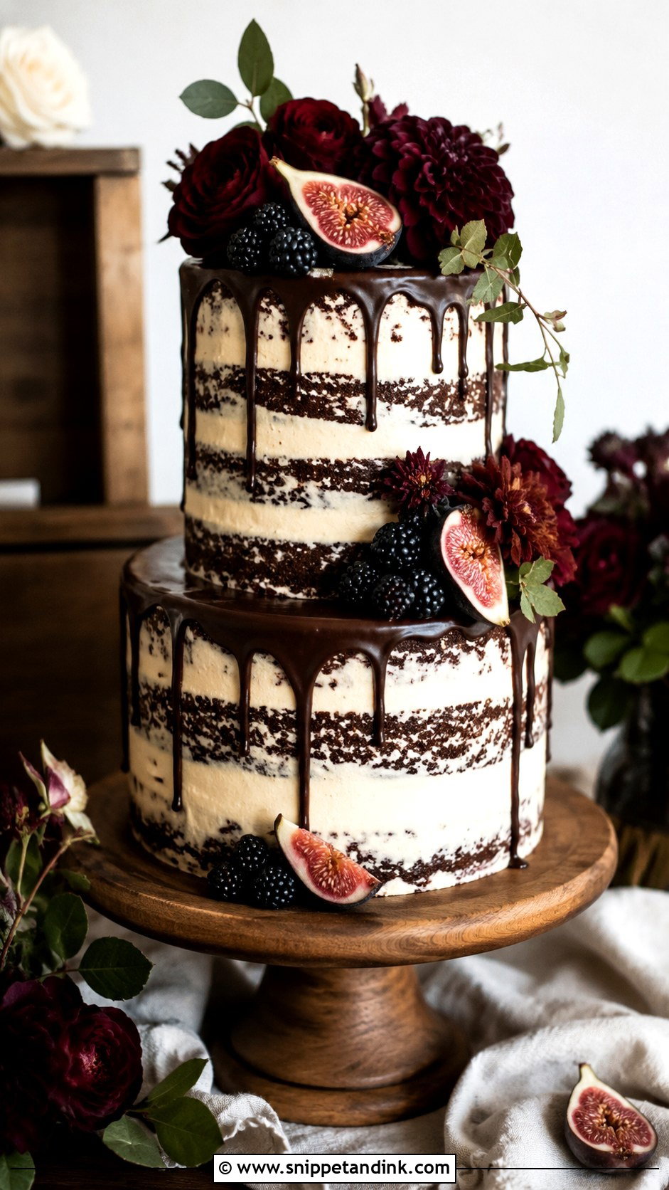 Barely Iced Chocolate Wedding Cake - Snippet and Ink - 20 Barely Iced Wedding Cake Ideas