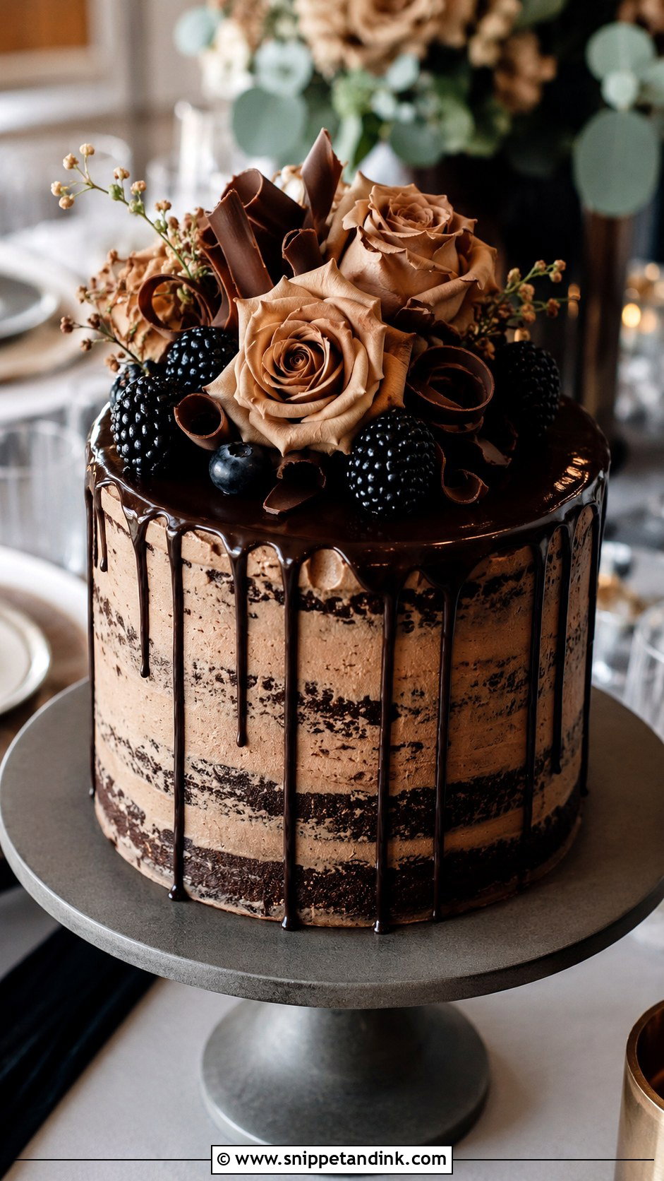 Barely Iced Mocha Wedding Cake - Snippet and Ink - 20 Barely Iced Wedding Cake Ideas