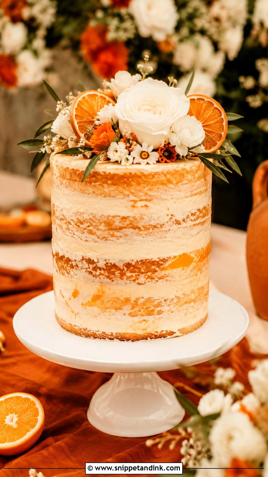 Barely Iced Orange Wedding Cake - Snippet and Ink - 20 Barely Iced Wedding Cake Ideas