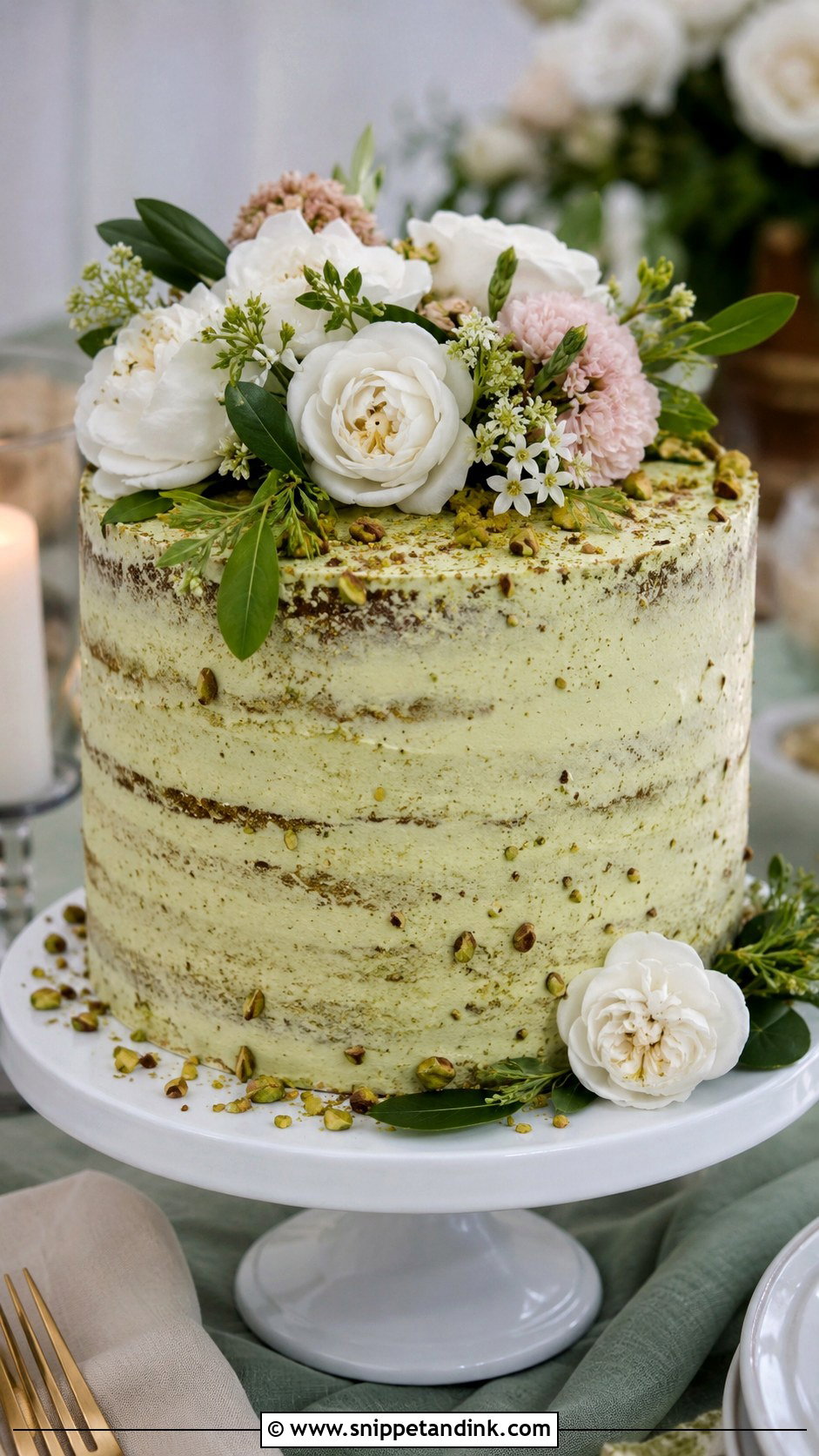 Barely Iced Pistachio Wedding Cake - Snippet and Ink - 20 Barely Iced Wedding Cake Ideas