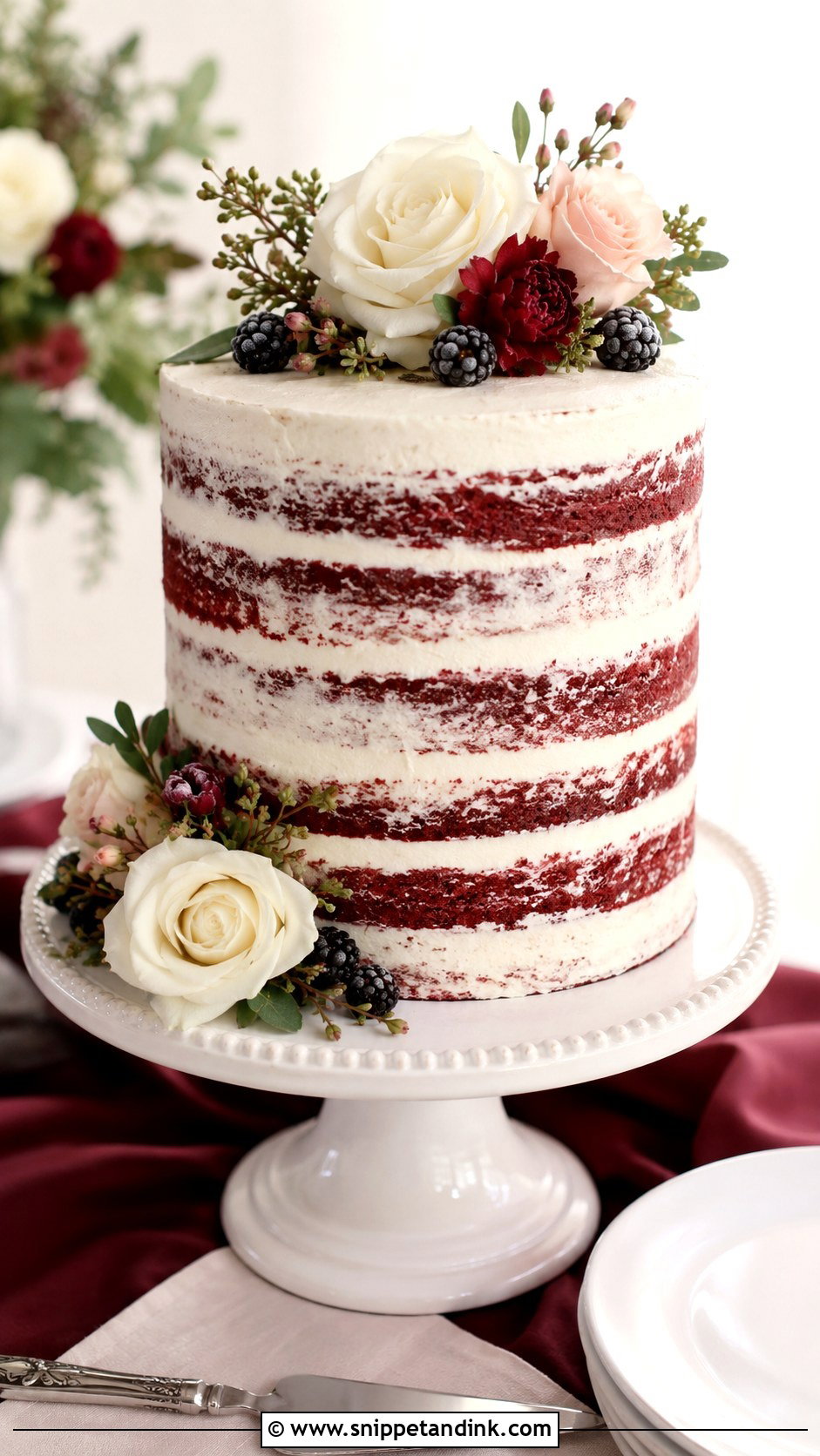 Barely Iced Red Velvet Wedding Cake - Snippet and Ink - 20 Barely Iced Wedding Cake Ideas
