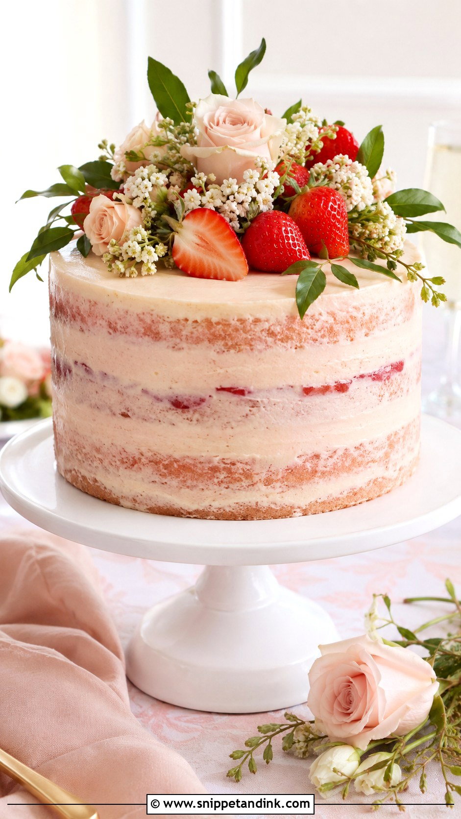 Barely Iced Strawberry Wedding Cake - Snippet and Ink - 20 Barely Iced Wedding Cake Ideas