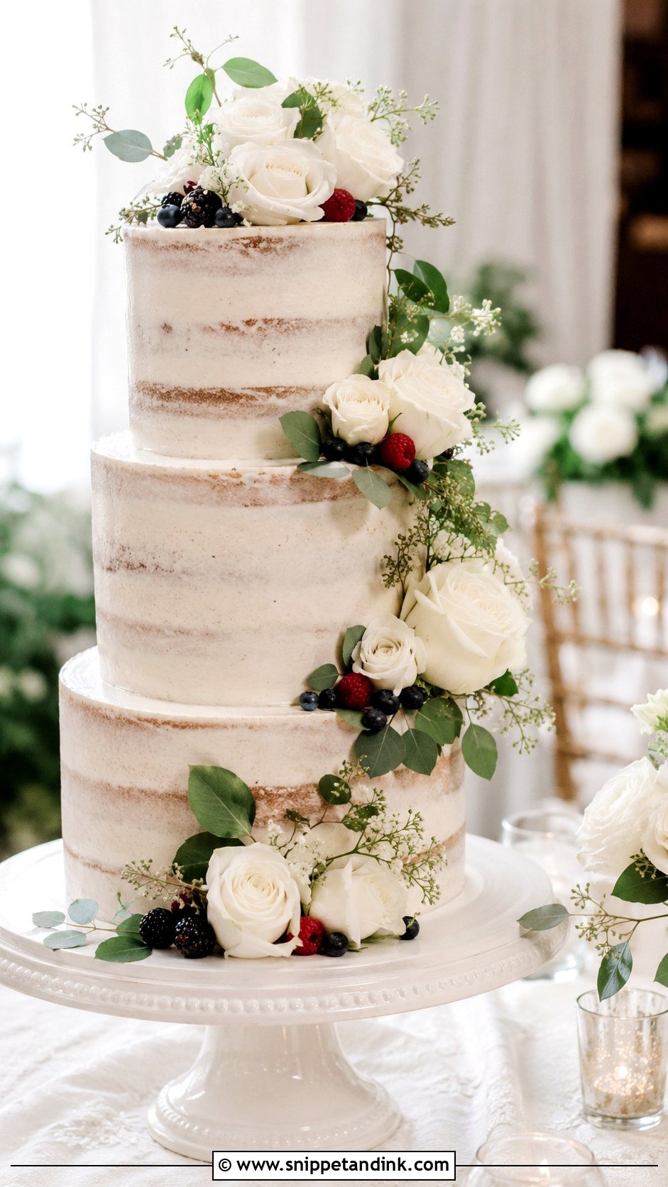Barely Iced Tiered Wedding Cake - Snippet and Ink - 20 Barely Iced Wedding Cake Ideas