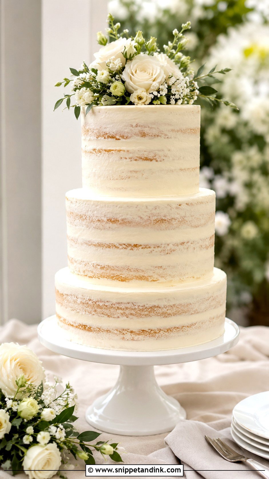 Barely Iced Vanilla Wedding Cake - Snippet and Ink - 20 Barely Iced Wedding Cake Ideas