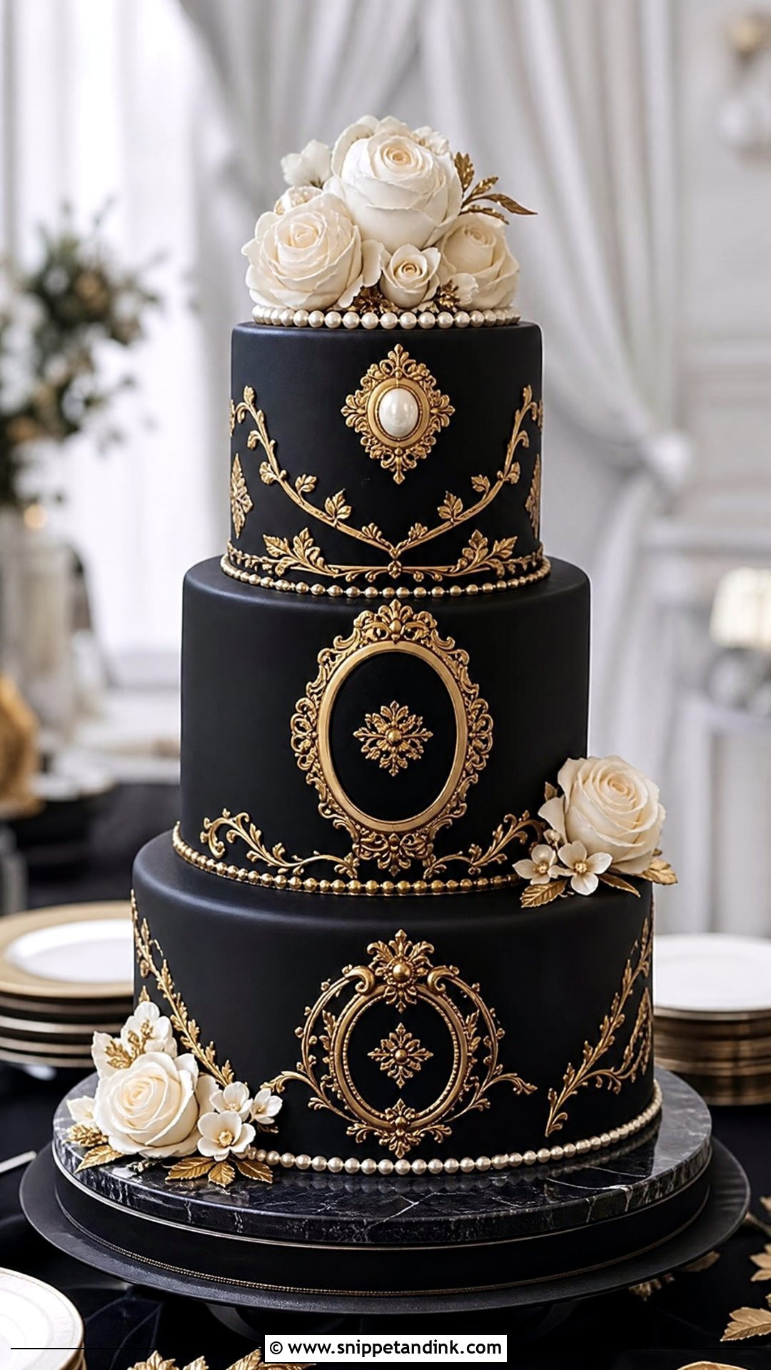 Baroque Black And Gold Wedding Cake - Snippet and Ink - 25 Baroque Cake Ideas for Wedding