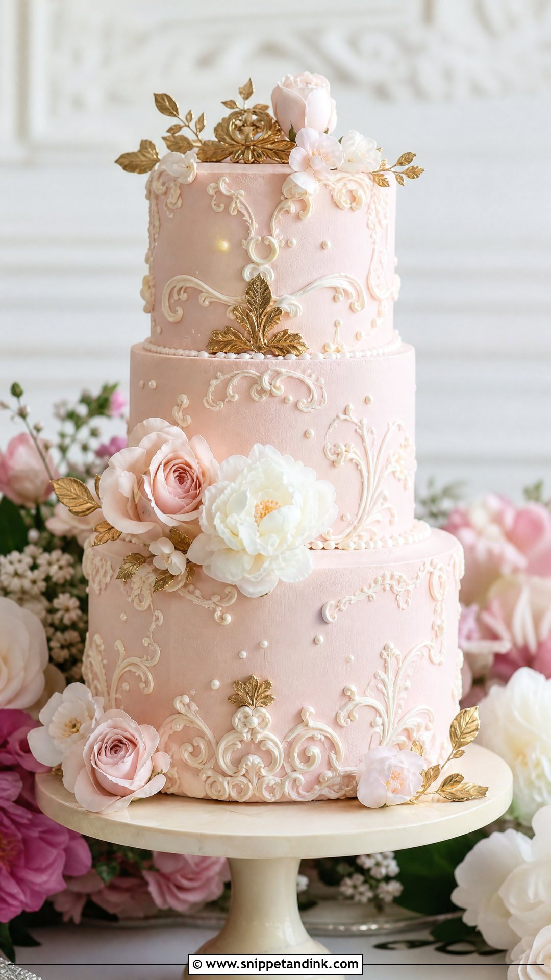 Baroque Blush Wedding Cake - Snippet and Ink - 25 Baroque Cake Ideas for Wedding