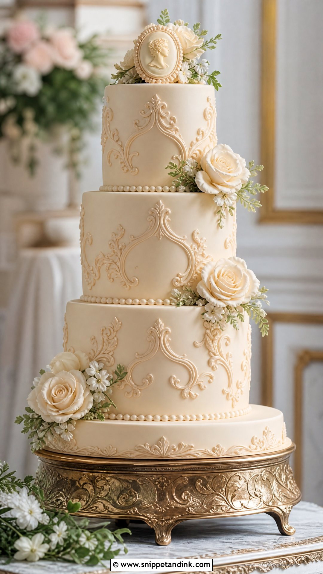 Baroque Ivory Wedding Cake - Snippet and Ink - 25 Baroque Cake Ideas for Wedding