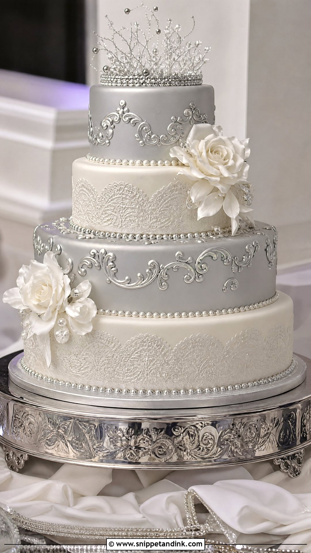 Baroque Silver Wedding Cake - Snippet and Ink - 25 Baroque Cake Ideas for Wedding