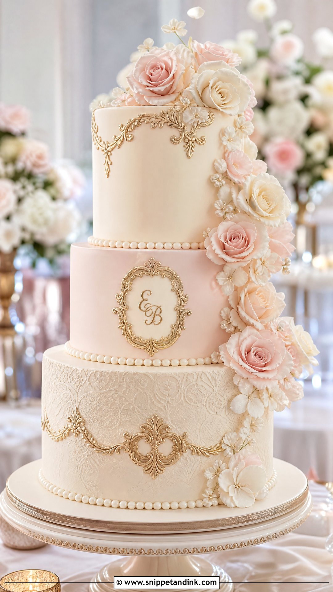 Baroque Three Tier Wedding Cake - Snippet and Ink - 25 Baroque Cake Ideas for Wedding