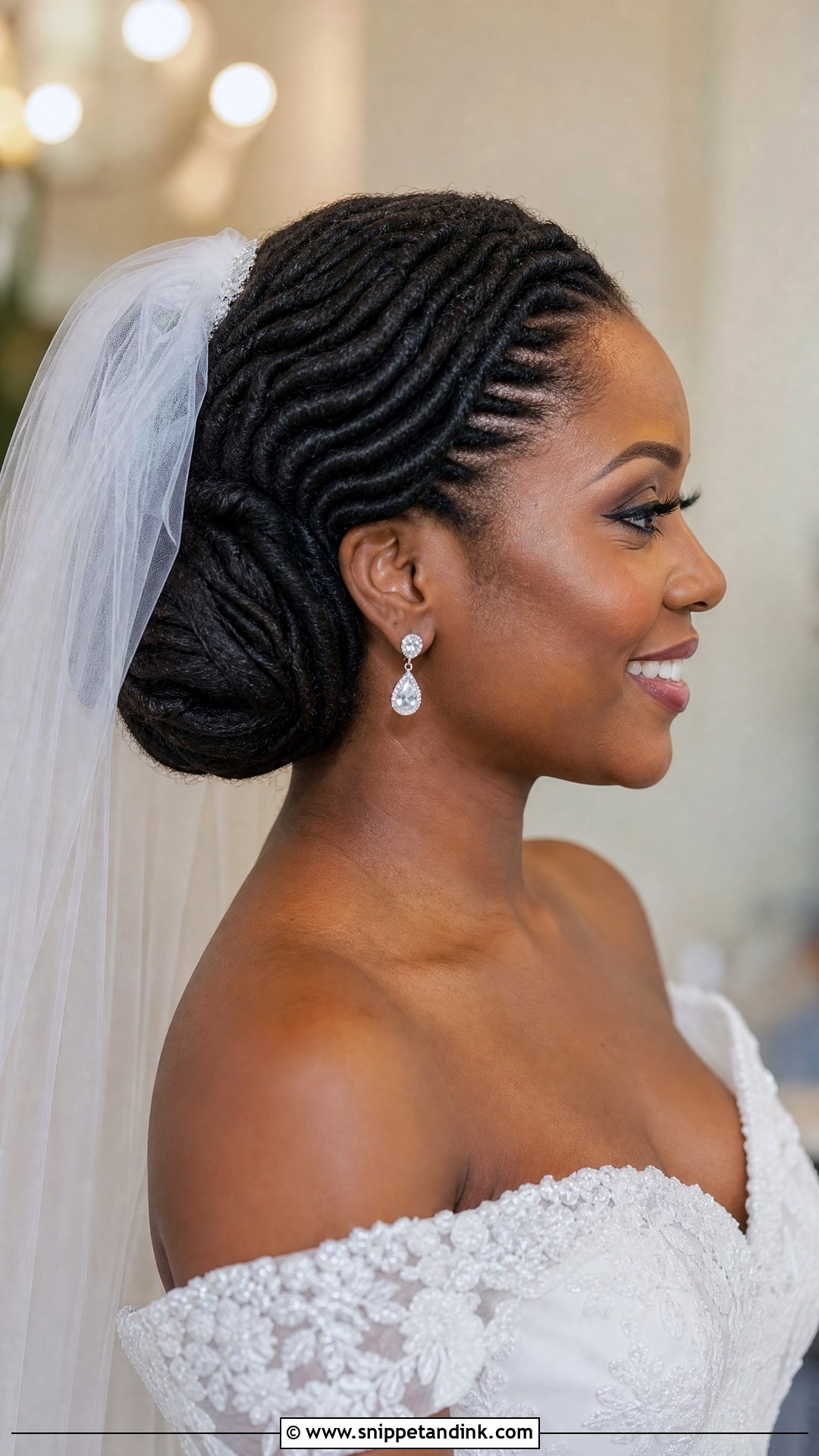 Barrel Roll Bridal Locs Low Bun - Snippet and Ink - 15 Bridal Locs Hairstyles Low Bun