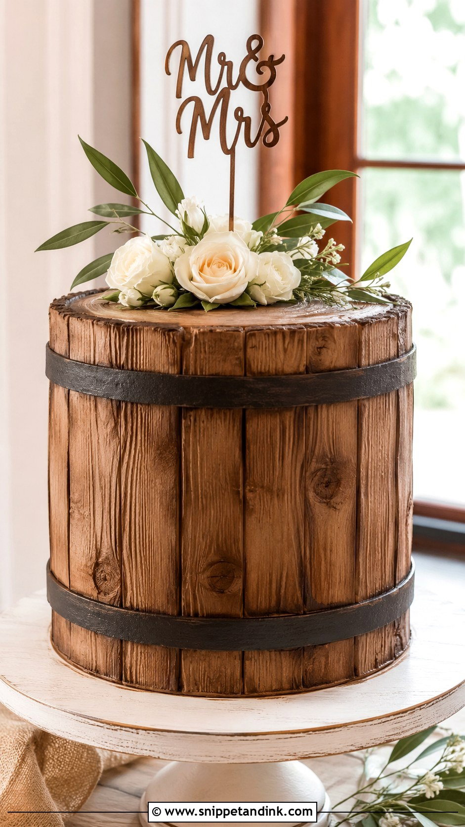 Barrel Wedding Cake With Buttercream Wood Grain - Snippet and Ink - 20 Barrel Cake Design Ideas for Wedding
