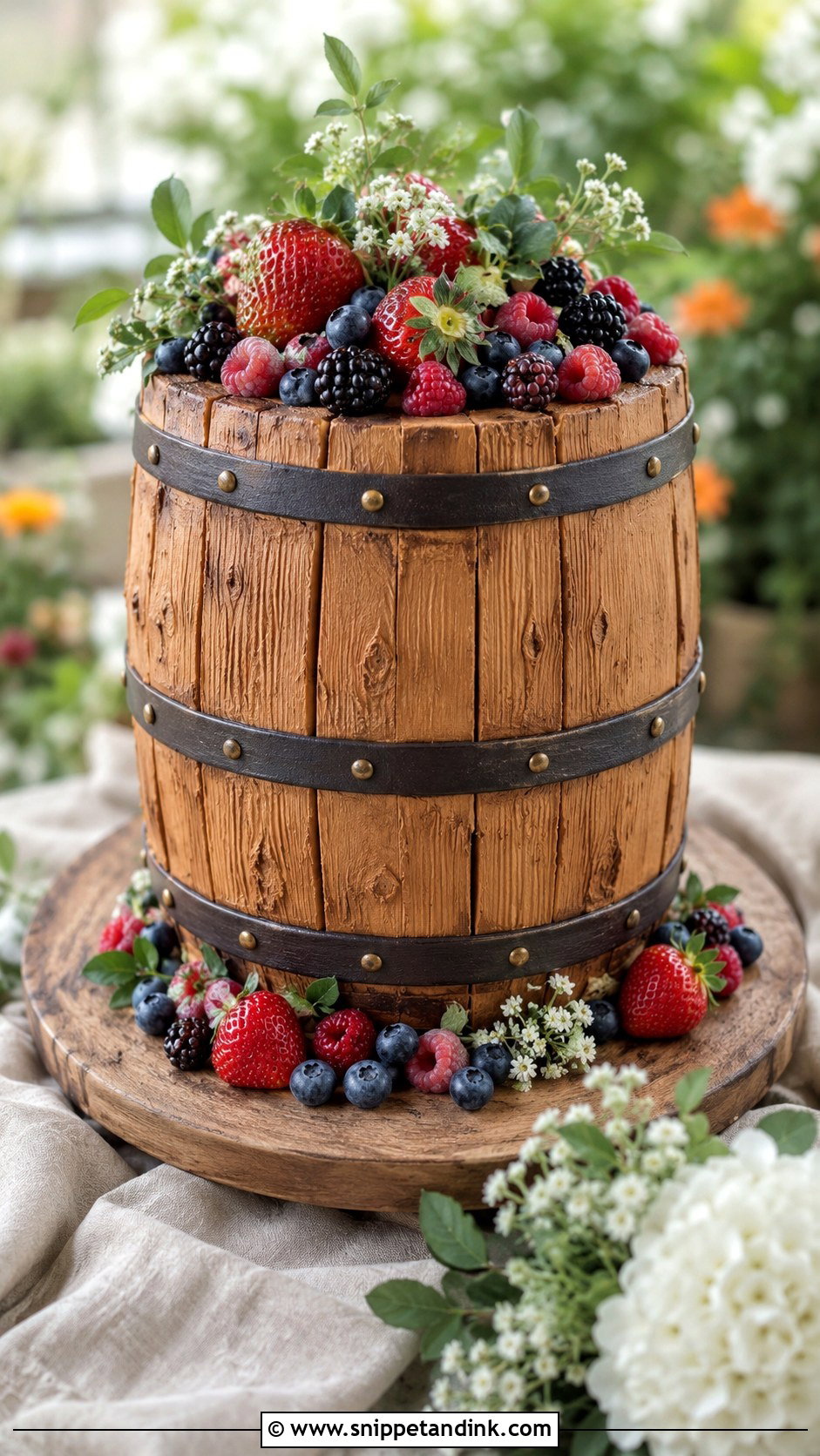 Barrel Wedding Cake With Fresh Berries - Snippet and Ink - 20 Barrel Cake Design Ideas for Wedding