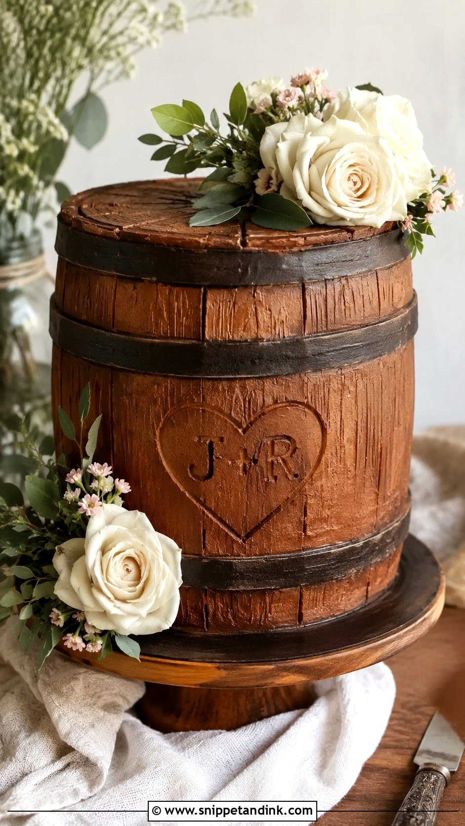 Barrel Wedding Cake With Initials - Snippet and Ink - 20 Barrel Cake Design Ideas for Wedding
