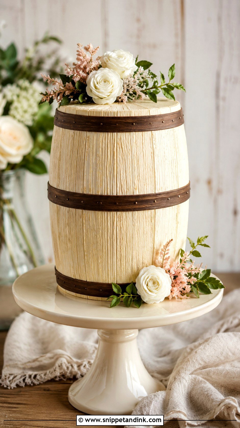 Barrel Wedding Cake With Simple Flowers - Snippet and Ink - 20 Barrel Cake Design Ideas for Wedding