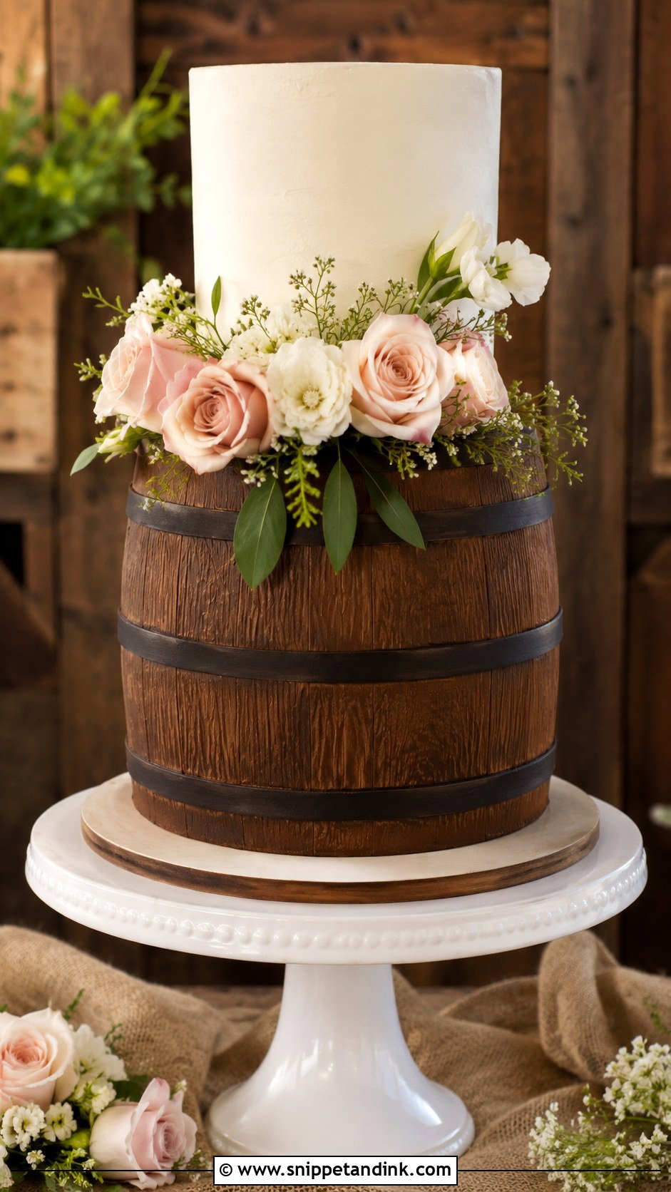 Barrel Wedding Cake With Small Tier On Top - Snippet and Ink - 20 Barrel Cake Design Ideas for Wedding