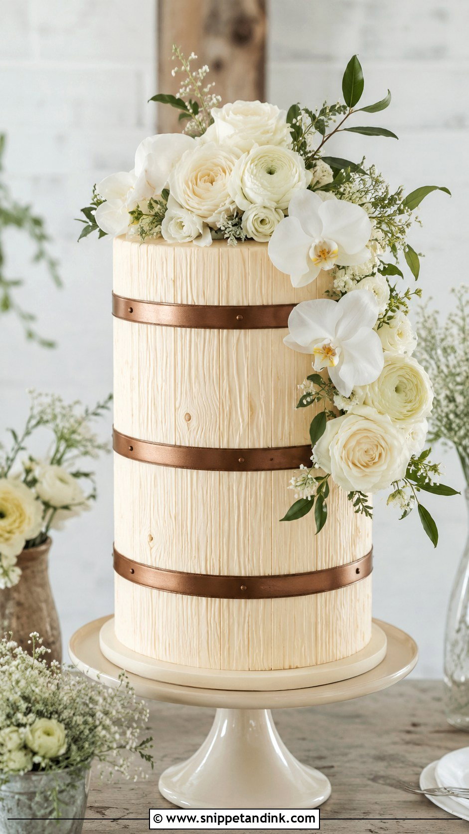 Barrel Wedding Cake With White Flowers - Snippet and Ink - 20 Barrel Cake Design Ideas for Wedding