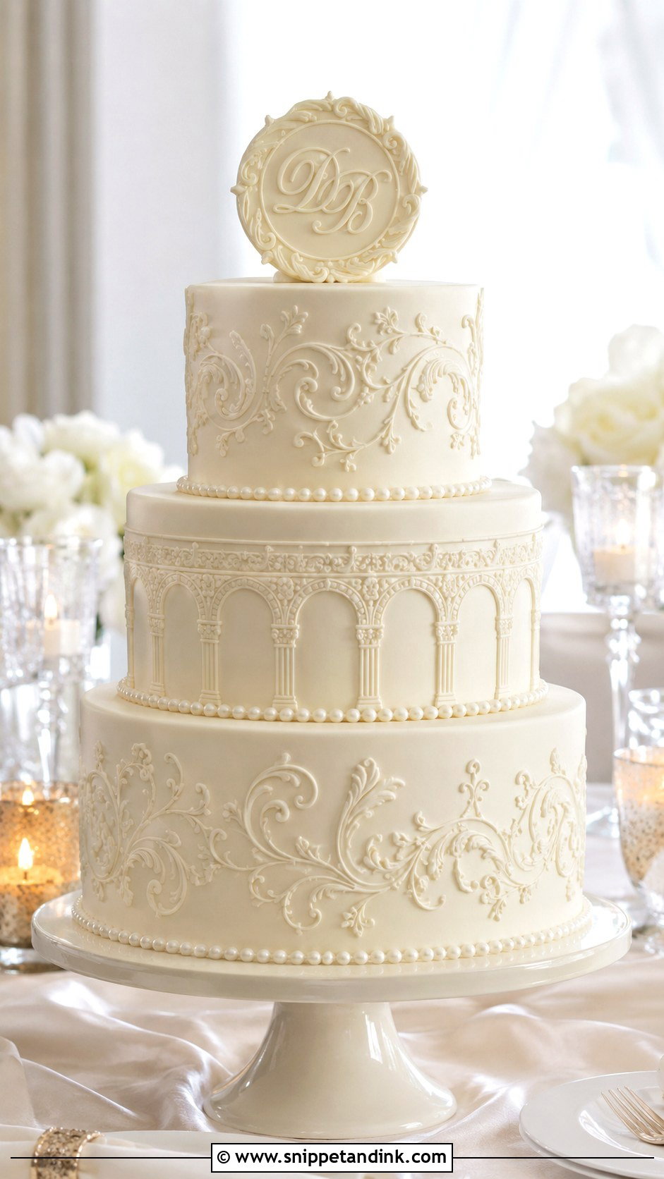 Bas Relief Wedding Cake - Snippet and Ink - 25 Wedding Cakes No Flowers