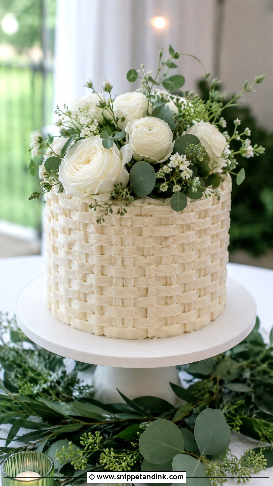 Basket Wedding Cake With Greenery And White Flowers - Snippet and Ink - 20 Basket Cakes with Flowers for Wedding