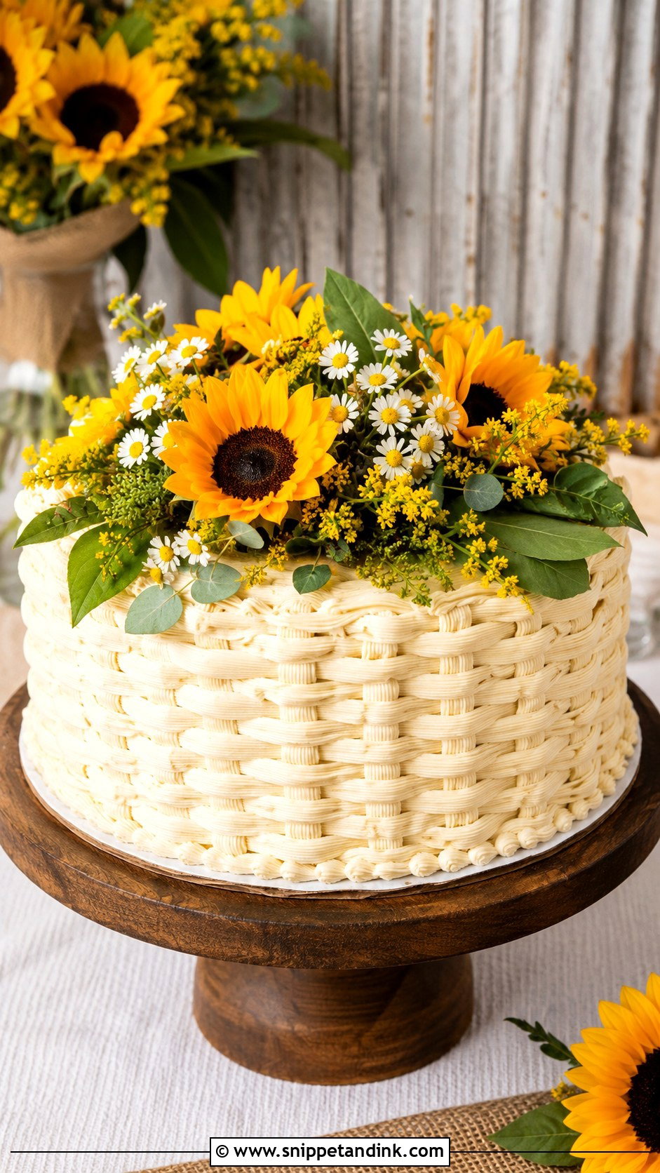 Basket Wedding Cake With Sunflowers - Snippet and Ink - 20 Basket Cakes with Flowers for Wedding