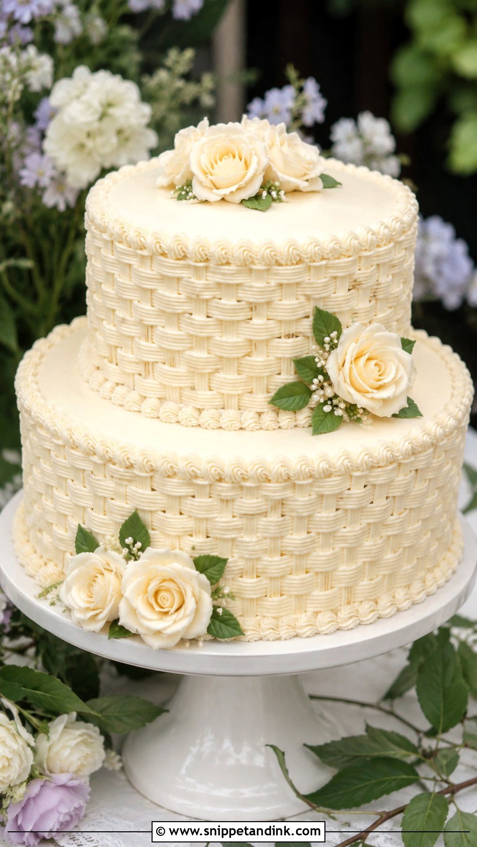 Basketweave Wedding Cake - Snippet and Ink - 20 Traditional Piping Wedding Cake Ideas