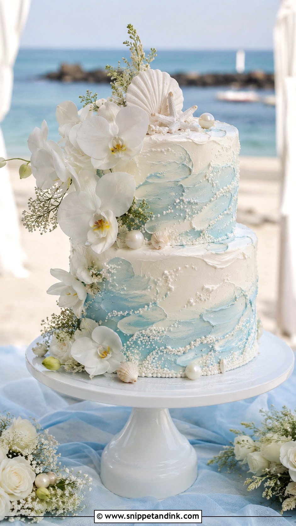 Beach 2 Layer Wedding Cake - Snippet and Ink - 20 2 Layer Wedding Cake Ideas